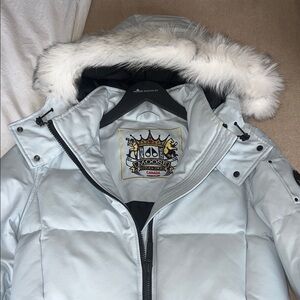 Entirely New Never Worn Moose Knuckles Baby Blue ASTORIA Jacket with Fur Hood